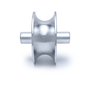 ROLDANA CANAL (REDONDO) EM AÇO 1020 COM EIXO E 1 ROLAMENTO P/ TUBO GALV. 3/4"